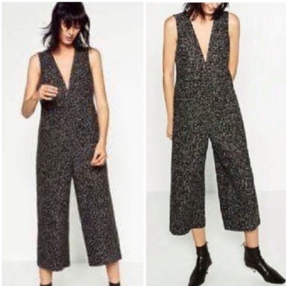 Zara Pants - Zara Tweed Sleeveless V Neck Jumpsuit Pinafore XS